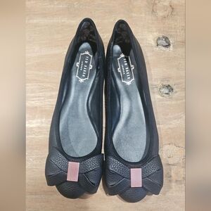 Ted Baker London Black Bow Women's Flats Size 10 With Rose Gold Accent